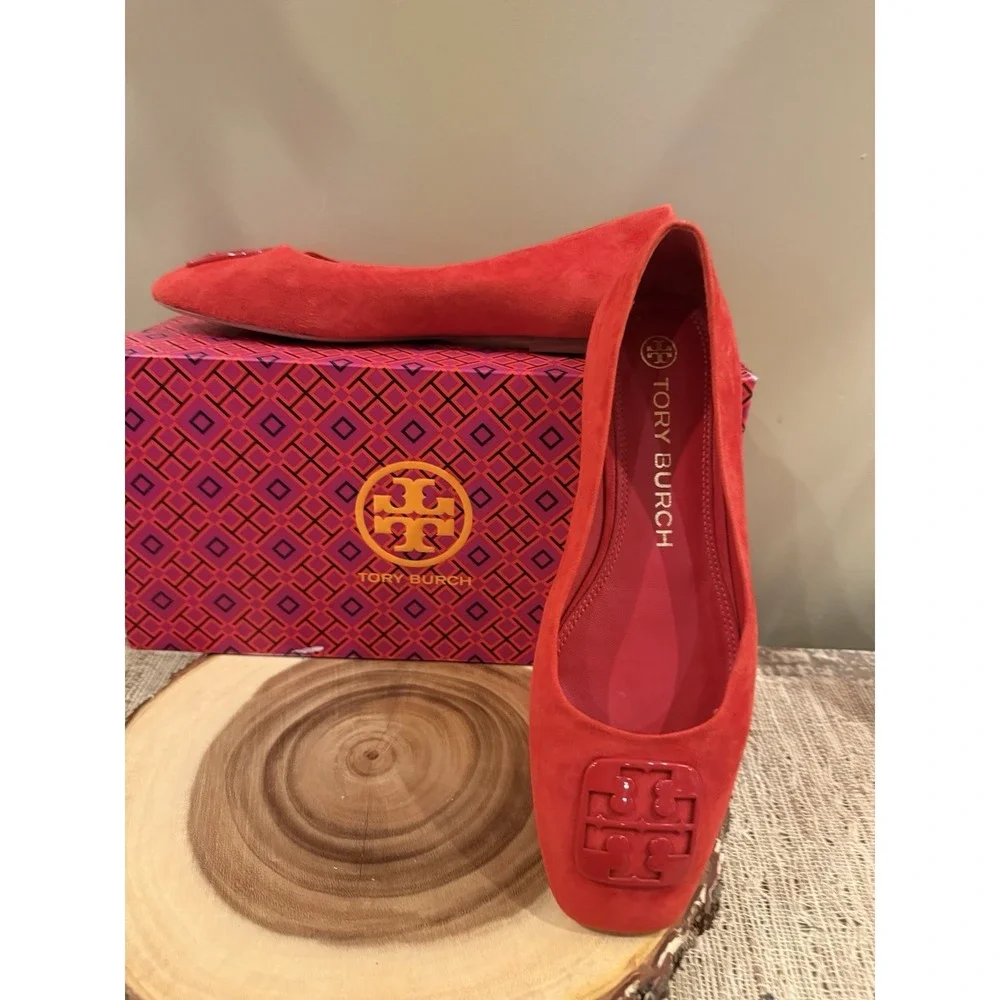 Tory Burch GEORGIA Red BALLET FLAT Shoes Size 8.5 Silk Suede 248$